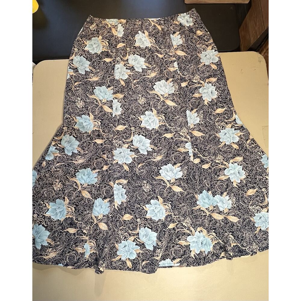 Kathie Lee Woman Skirt Elastic Waist Women’s 16W Blue With Floral Design
